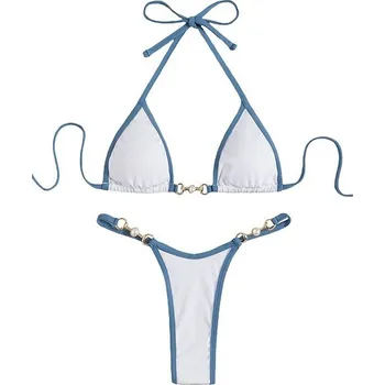Dámské plavky Dámské dvojdílné plavky - mikro bikiny - s ozdobným řetízkem Barevná varianta: Bílá, Velikost: L