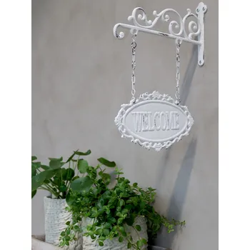 Plechová cedule Krémová nástěnná závěsná cedule Welcome – 30*4*38cm