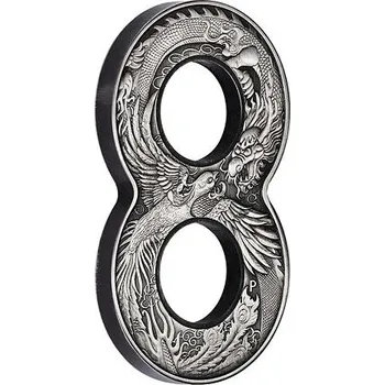 Stříbrná mince 2 Oz Dragon & Phoenix (Drak a Fénix) 2020 osmička (Figure Eight) Antique - (3.)