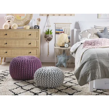 Bytový textil Pouf fialový 100% bavlna kulatý Ø50 cm elegantní moderní Beliani