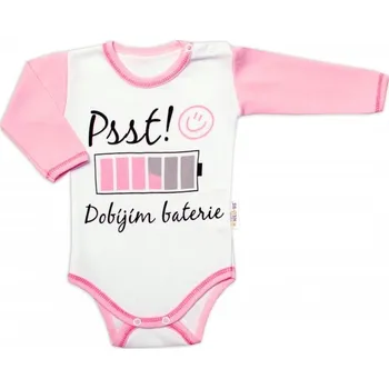 Kojenecký body Body dlouhý rukáv s vtipným textem Baby Nellys, Psst! Dobíjím baterie, holka, Velikost koj. oblečení 74 (6-9m)