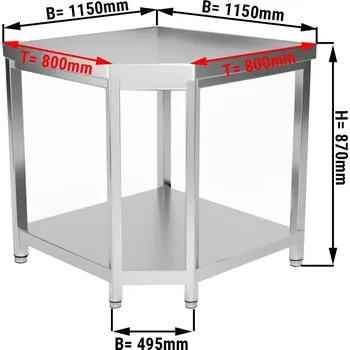 Dílenský stůl G.Gastro Nerezový rohový pracovní stůl - 1,15 x 0,8 m - se spodní policí