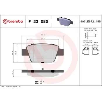 Brzdová destička Sada brzdových destiček, kotoučová brzda BREMBO P 23 080