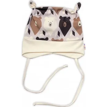 Kojenecké oblečení Baby Nellys Kojenecká čepička uzlíček na zavazování - Medvědi, hnědá, Velikost koj. oblečení 56-62 (0-3m)