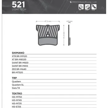 Brzdová destička BRENTA BIKE brzdové destičky organické sport s chladičem MTB / silniční / elektrické vhodné pro SHIMANO XTR BR-M9120, XT BR-M8020, SAINT BR-M820, SAINT BR-M810, ZEE BR-M640, BR-MT520, TEKTRO (BRENTA BIKE brzdové destičky organické sport s chladičem MTB /)