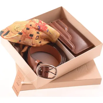 Peněženka Dárková sada KUBÁT kožené peněženky, opasku a šátku pro ženy | koňaková | S737042 obvod pasu: 85cm