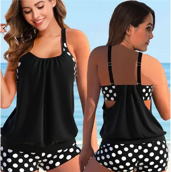 Dámské plavky Dámské dvoudílné puntíkaté plavky - tankiny - Vel. XS až 6XL Barevná varianta: 8355 - černá, Velikost: L