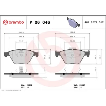Brzdová destička Sada brzdových destiček, kotoučová brzda BREMBO P 06 046