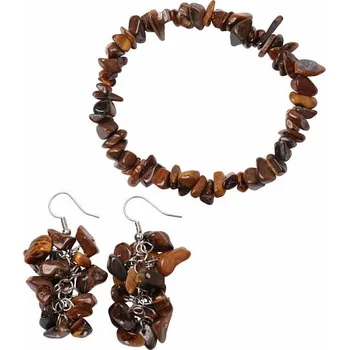 Náramek Sada náramku a náušnic z tygřího oka obvod cca 16 až 23 cm