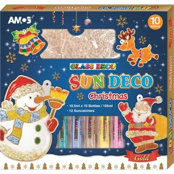 Amos Barvy na sklo-Vánoční sada 10 barev 10,5 ml + 12 sklíček