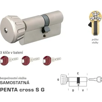 Stavebniny DK - PENTA cross S G - s knoflíkem D 25 + V 45 mm, knoflík na kratší straně NP - Nikl perla