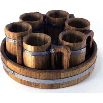 Sada 6 dubových korbelů na pivo 0,5 litru + podnos