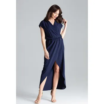 Dámské šaty Dlouhé modré šaty s rozparkem L033 Velikost: S