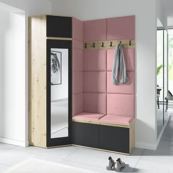 Předsíňová stěna Eka Předsíňová stěna s čalouněnými panely Trinity 37 - Dub Artisan s černou / Tmavá růžová 2323