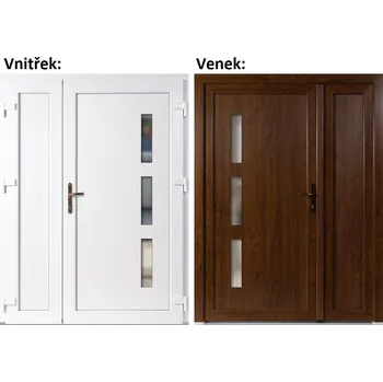 Vchodové dveře Dvoukřídlé vchodové dveře plastové Soft Julie+Panel Plný, Zlatý dub/bílá, 130x200 cm, pravé