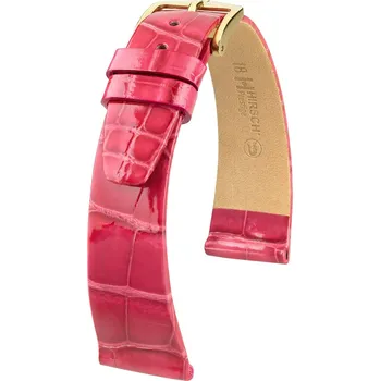 Módní doplněk Kožený řemínek Hirsch Prestige M 02207124-1, růžový, aligátoří kůže, délka M, Quick Release - 15 mm