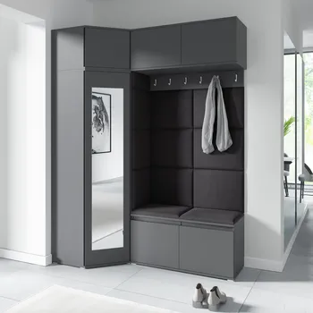 Předsíňová stěna Eka Předsíňová stěna s čalouněnými panely Trinity 38 - Grafit / Tmavá šedá 2315