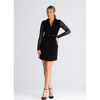 Dámské oblečení Mini sakové šaty s dlouhým rukávem M937 Barva: Černá, Velikost: L