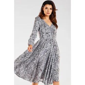 Dámské šaty Midi šaty s psaníčkovým výstřihem se vzorem A466 Barva: Bílá, Velikost: M