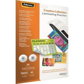 Laminovací fólie Laminovací fólie "Admire Creativ" 80 mikronů, A4, A5, za tepla, 50 ks, FELLOWES