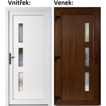 Vchodové dveře Plastové vchodové dveře Soft Venus, Zlatý dub/bílá, 88x198 cm, levé, otevírání VEN