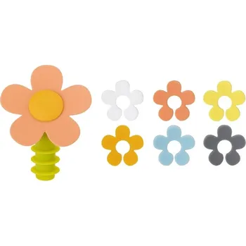 Sada zátka na láhve kytka Flower Power a 6 popisovačů VIGAR (barva-Žlutá, modrá, oranžová, zelená, purpurová)