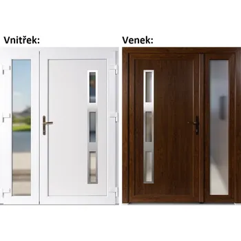 Vchodové dveře Dvoukřídlé vchodové dveře plastové Soft Julie Inox+Sklo Nisip, Zlatý dub/bílá, 130x200 cm, pravé