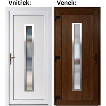 Vchodové dveře Plastové vchodové dveře Soft Hana Inox, Zlatý dub/bílá, 88x198 cm, levé, otevírání VEN