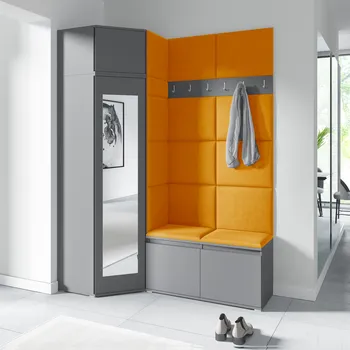 Předsíňová stěna Eka Předsíňová stěna s čalouněnými panely Trinity 37 - Grafit / Hořčicová 2326