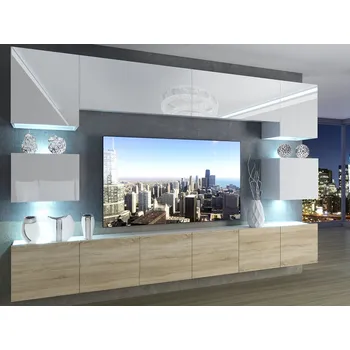 Obývací stěna Obývací stěna 300 cm Belini bílý lesk / dub sonoma Imperium 3 IMP 3/5/W/WDS/0/0