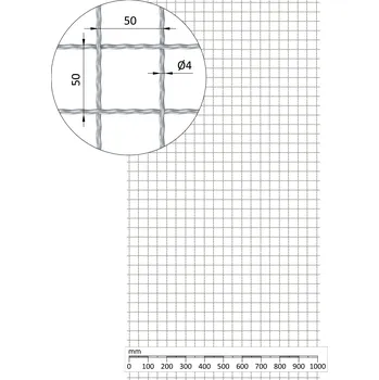 Pletivo žebérkové pletivo, oko 50 x 50, POZINK - síto, výplet žebírkový, oko 50 x 50 mm, průměr pletiva 4 mm, rozměr 1000 x 2000 mm, materiál pozinkovaná ocel
