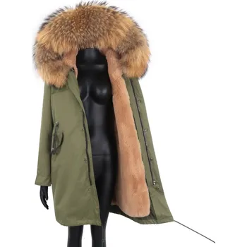 Dámská parka Voděodolná zimní parka dlouhá bunda s kožíškem z mývala Velikost: S, Barva (Varianta): 42