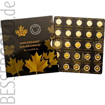 Zlaté mince 25x1g Maple Leaf MAPLEGRAM Kanada