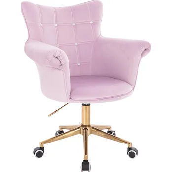 Otočné křeslo Nuuk velur na zlaté podstavě s kolečky - fialový vřes