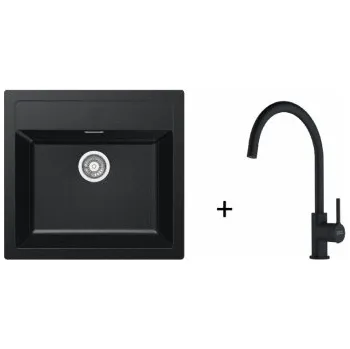 Kuchyňský dřez Franke SET T122 - Sirius SID 610 Tectonite Černá + FC 6018 LINA Bez sprchy Matná černá + ZÁRUKA 5 LET ZDARMA