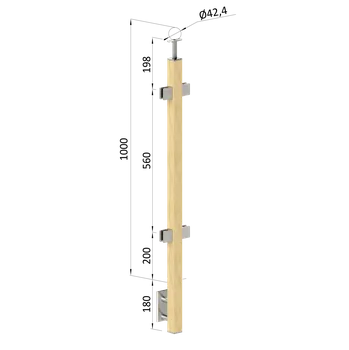 KOVIAN, s.r.o. Dřevěný sloup, boční kotvení, výplň: sklo, průchozí, vrch pevný (40x40 mm), materiál: buk, broušený povrch bez nátěru