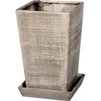 Květináč Květináč KUPKA SQUARE GREY 16x16x23h + podmiska šedý mat