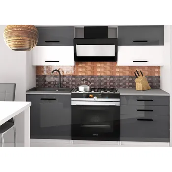 Kuchyňská linka Kuchyňská linka Belini 120 cm šedý lesk / bílý mat s pracovní deskou Eleganta2 INF ELEGANTA2/2/WT/SWTS/0/B1