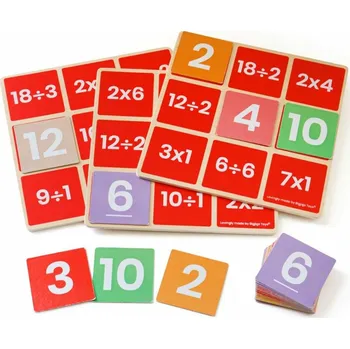 Dřevěná hračka Bigjigs Toys Matematické bingo Násobení a dělení, mix barev