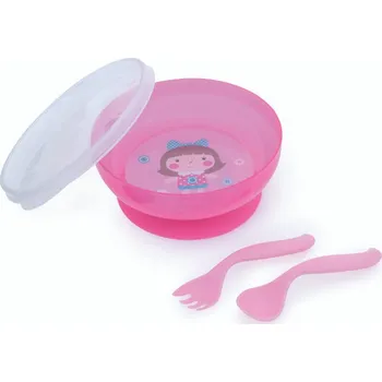 Canpol babies Miska s víčkem, lžičkou a vidličkou TOYS 350ml Barva: Růžová
