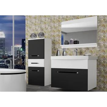 Koupelnový nábytek Koupelnový nábytek Belini černý mat / bílý mat + umyvadlo + zrcadlo ROD M 2/0/W/BW/0/ZW