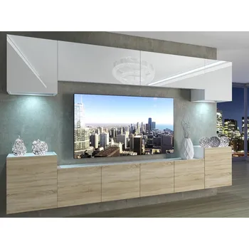 Obývací stěna Obývací stěna 300 cm Belini bílý lesk / dub sonoma Imperium 4 IMP 4/5/W/WDS/0/0