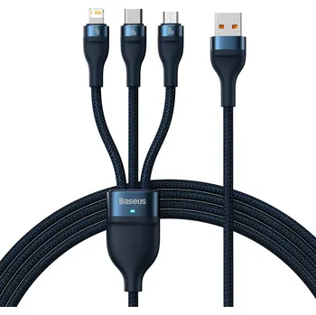 Datový kabel Baseus Flash II USB kabel 3v1 Micro USB 18W / USB-C 66W/ Apple Lightning 2,4A / 1,2m modrý