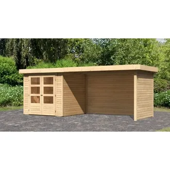 Zahradní domek Dřevěný domek KARIBU ASKOLA 2 + přístavek 2,8 m včetně zadní a boční stěny Varianta: dřevěný domek KARIBU ASKOLA 2 + přístavek 280 cm včetně zadní a boční stěny (77724) natur LG3221