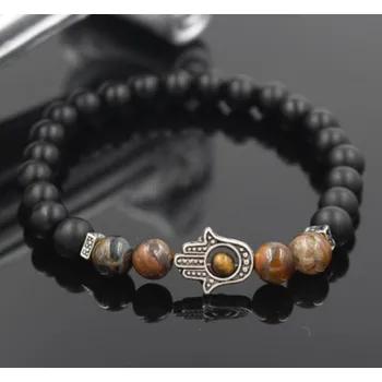 Náramek Blingstar Náramek Hamsa * ruka Fátimy - black/tiger korálky