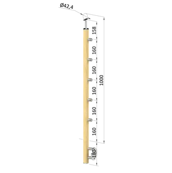 Zábradlí KOVIAN, s.r.o. dřevěný sloup, boční kotvení, 5 řadový, průchodný, vnitřní, vrch pev