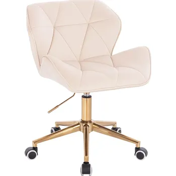 Otočné křeslo Horten velur na zlaté podstavě s kolečky - krémová