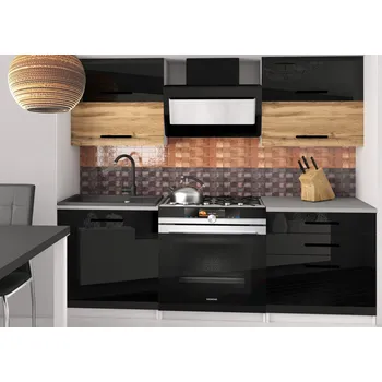 Kuchyňská linka Kuchyňská linka Belini 120 cm černý lesk / dub wotan s pracovní deskou Eleganta2 INF ELEGANTA2/2/WT/BDWB/0/B1