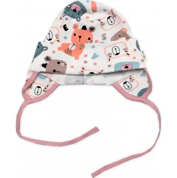 Kojenecká čepice Čepička na zavazování, bavlna, Space Bear, Baby Nellys, pudrová, Velikost koj. oblečení 50-56 (0-2m)