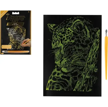 omalovánky SMT Creatoys Škrabací obrázek zlatý Leopard 12,5x18cm na kartě